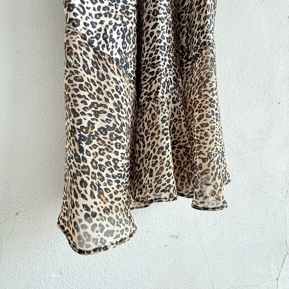 Leopard Print Satin Slip Dress Red Trim Double Strap Lingerie Style M - Picture 2 of 5